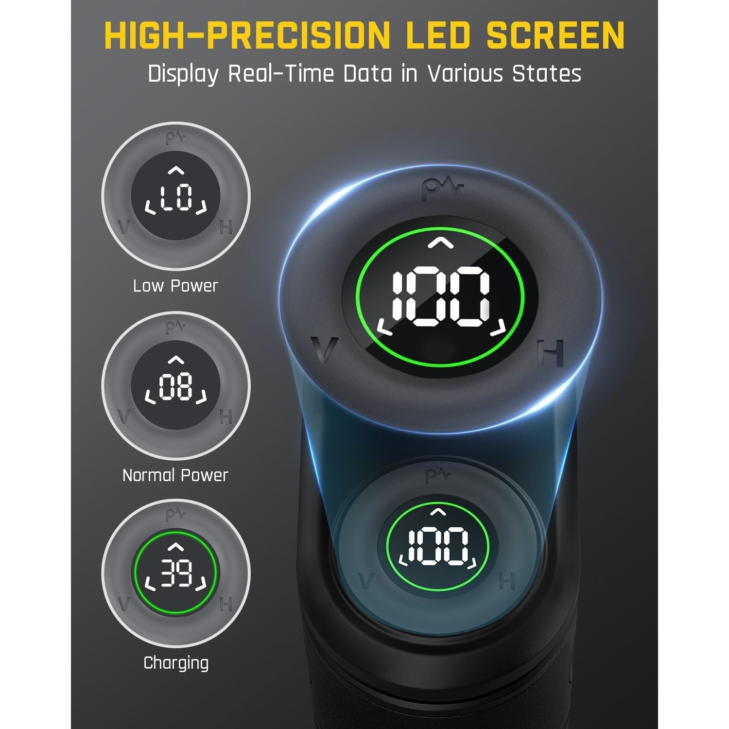 Fanttik D2 APEX Laser Level's high-precision LED screen shows low power, normal power, and charging status.