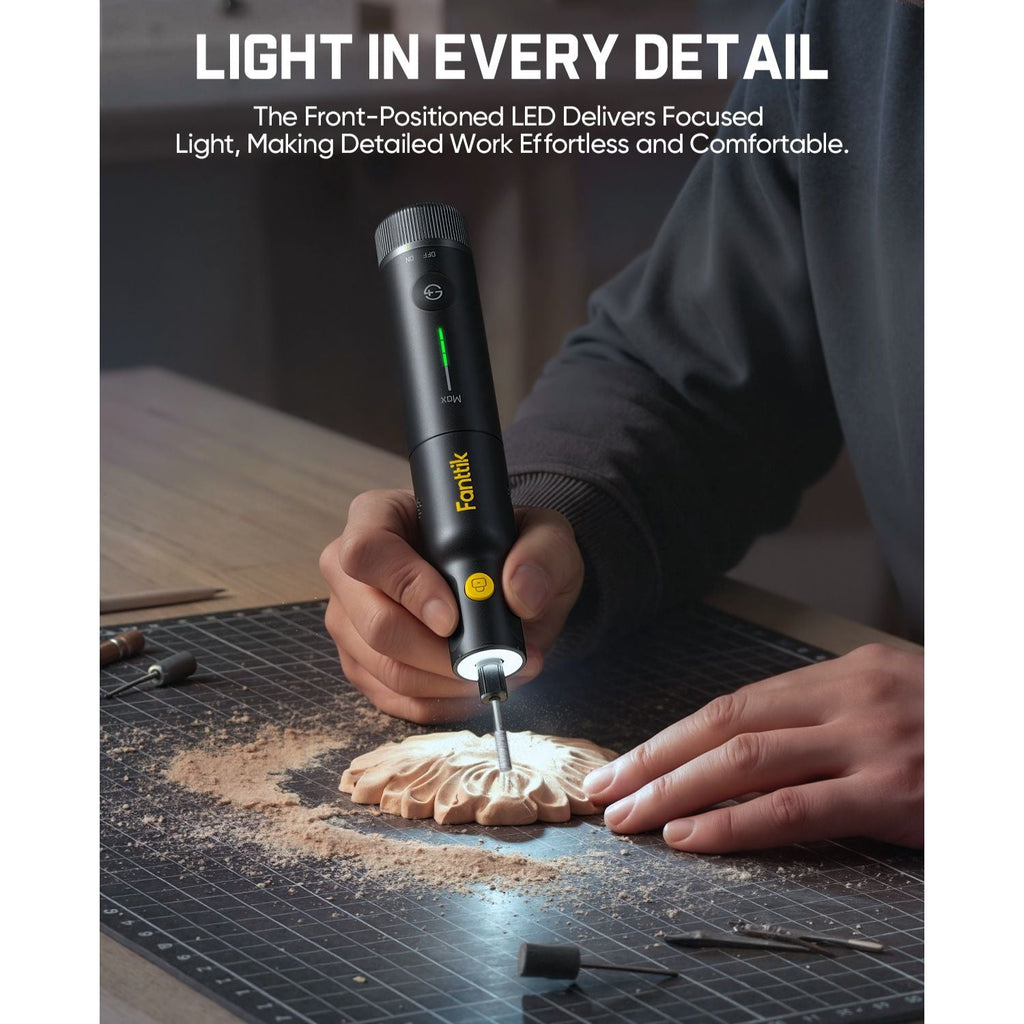 Fanttik F2 Pro cordless rotary tool with front LED light carving wood