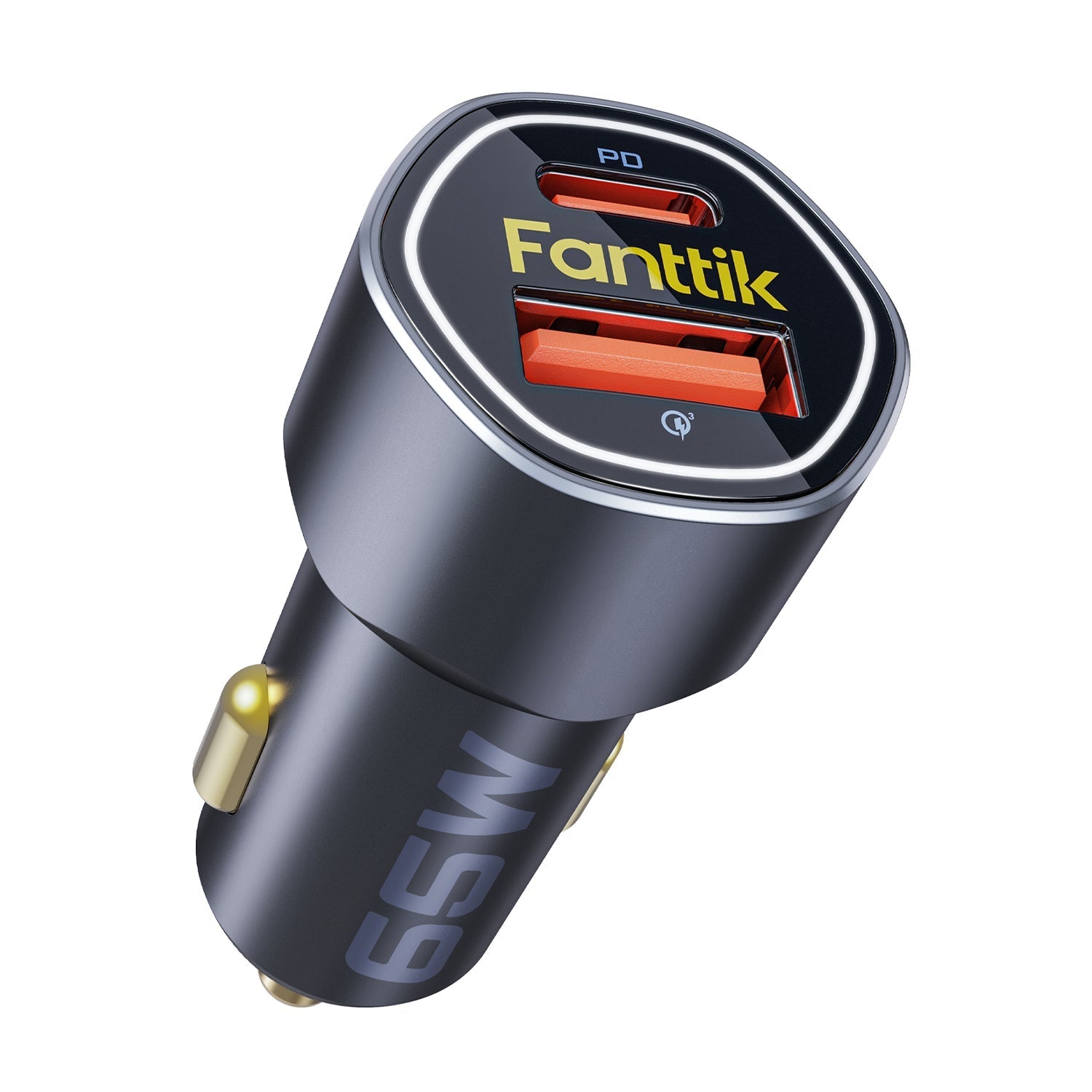 Fanttik 65W USB C car charger with dual USB-C ports, black compact adapter