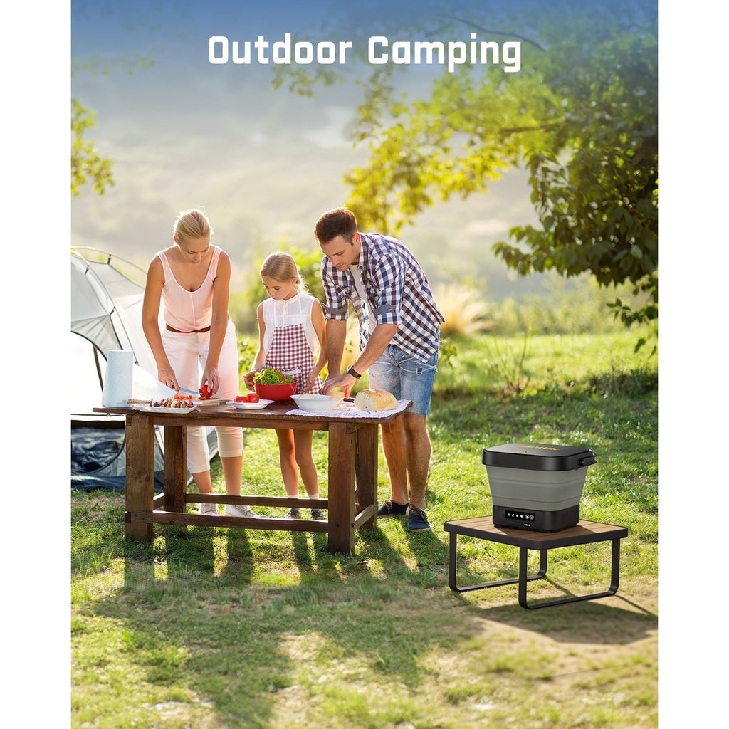 Family preparing food outdoors with Fanttik NB8 Fold Cordless Pressure Washer.
