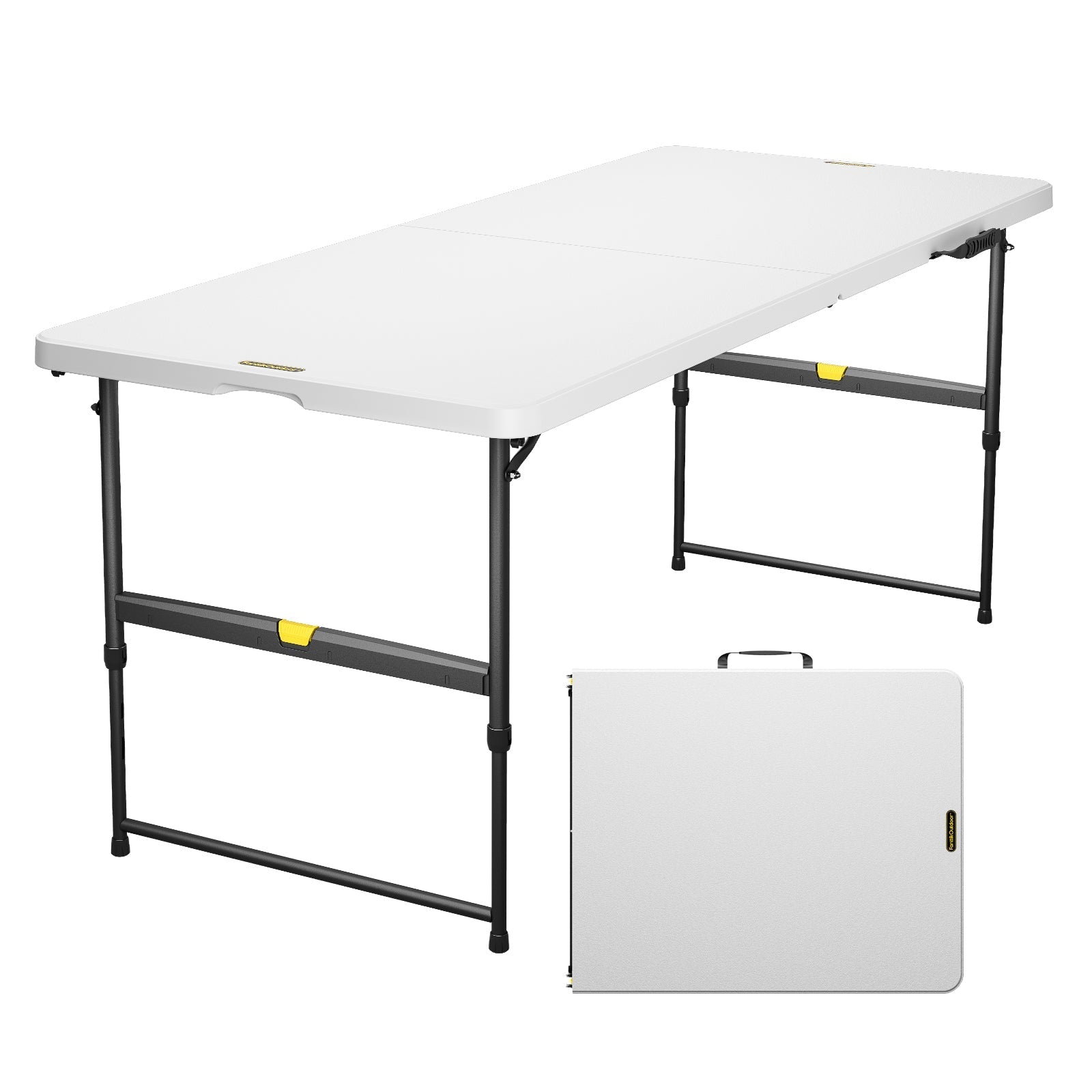 FanttikOutdoor Zeta X6 Pro 6ft white folding table, adjustable height, portable, durable for indoor/outdoor use.