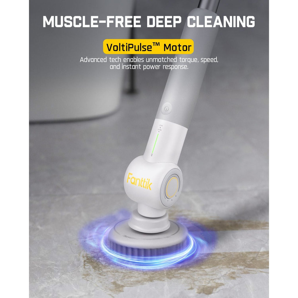 Fanttik G9 Pro electric scrubber with VoltiPulse motor cleaning tile floors. Muscle-free deep cleaning.