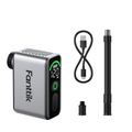 Fanttik X10 Ace Tiny Bike Pump with digital display, USB-C cable, and valve adapters