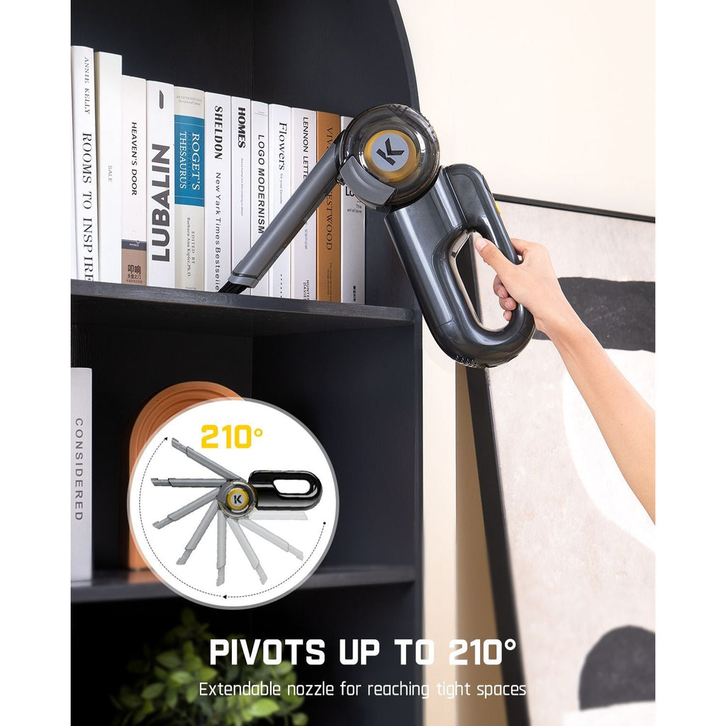 Fanttik Fold V10 Ultra Deluxe handheld vacuum with extendable nozzle pivoting up to 210° for cleaning tight spaces