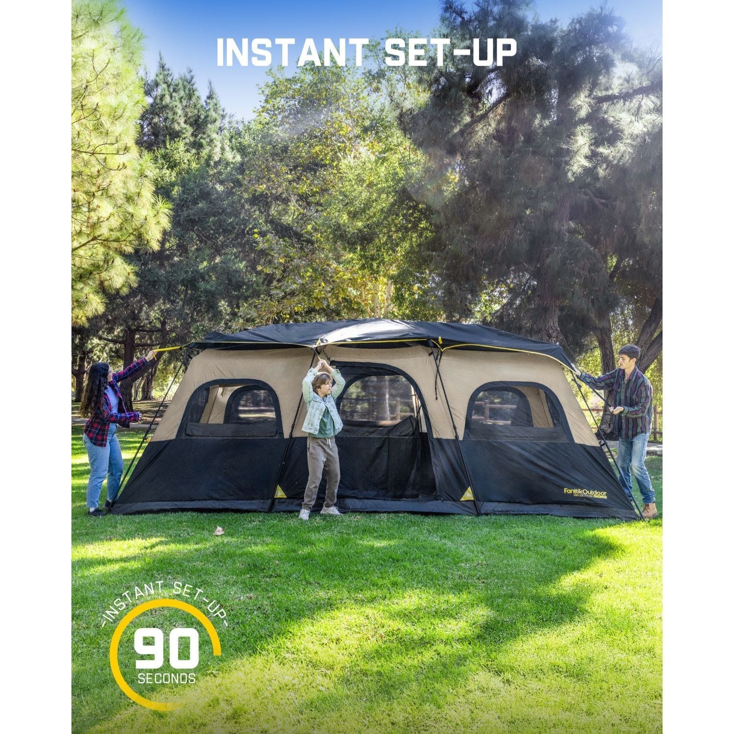 FanttikOutdoor Zeta C12 Pro Max 12 person instant cabin tent with 90-second setup.
