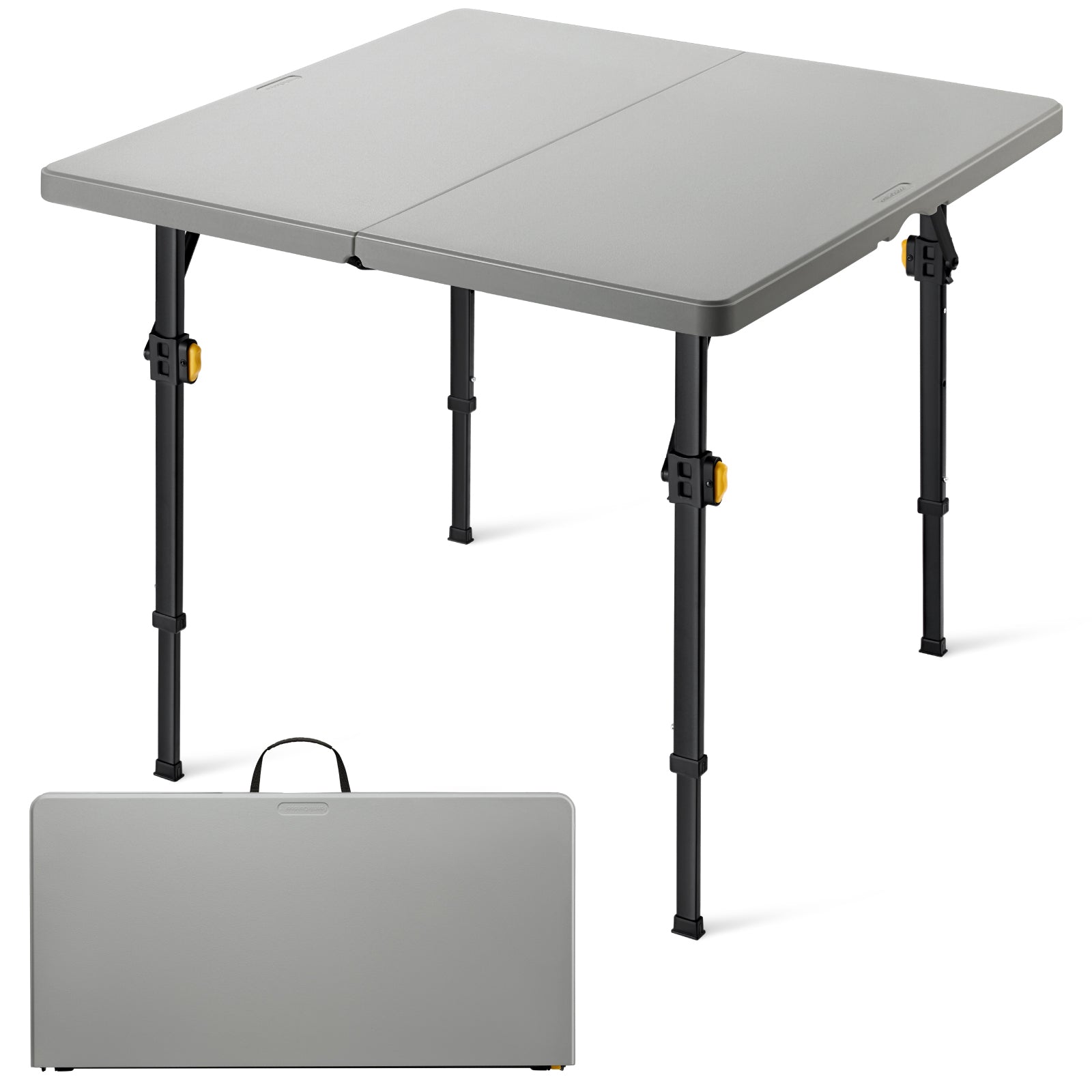 FanttikOutdoor Zeta S4 Pro 34" square gray folding table with adjustable legs, shown unfolded and folded for storage.