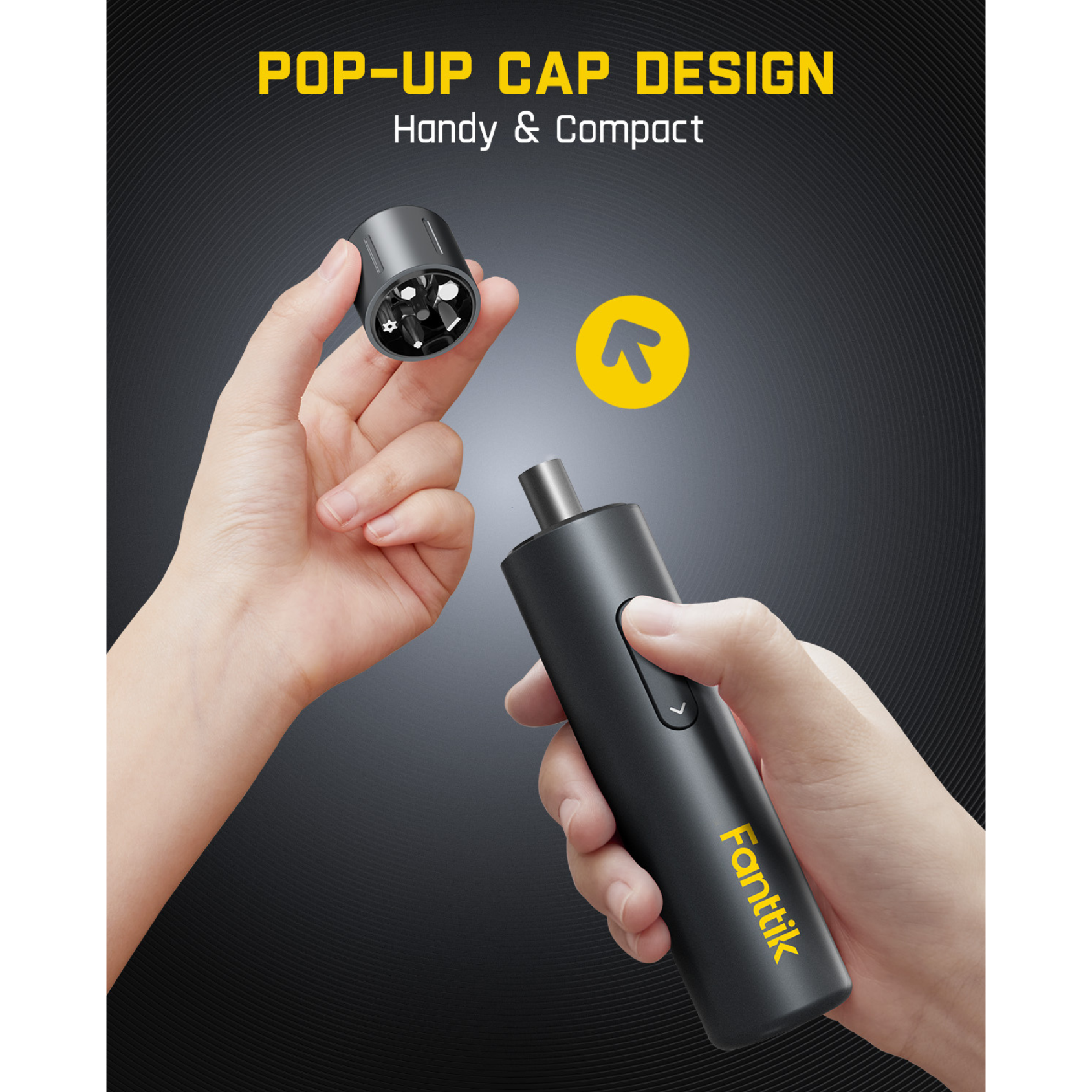 Fanttik S1 Capsule Cordless Screwdriver with pop-up bit storage. Handy & compact design.