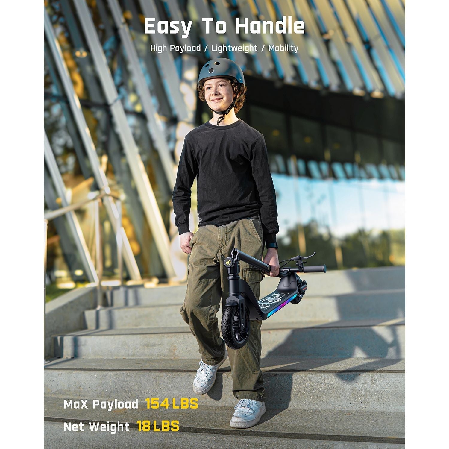 FanttikRide T10 Apex electric scooter for kids, black, 154 lbs max payload, 18 lbs net weight, easy to handle