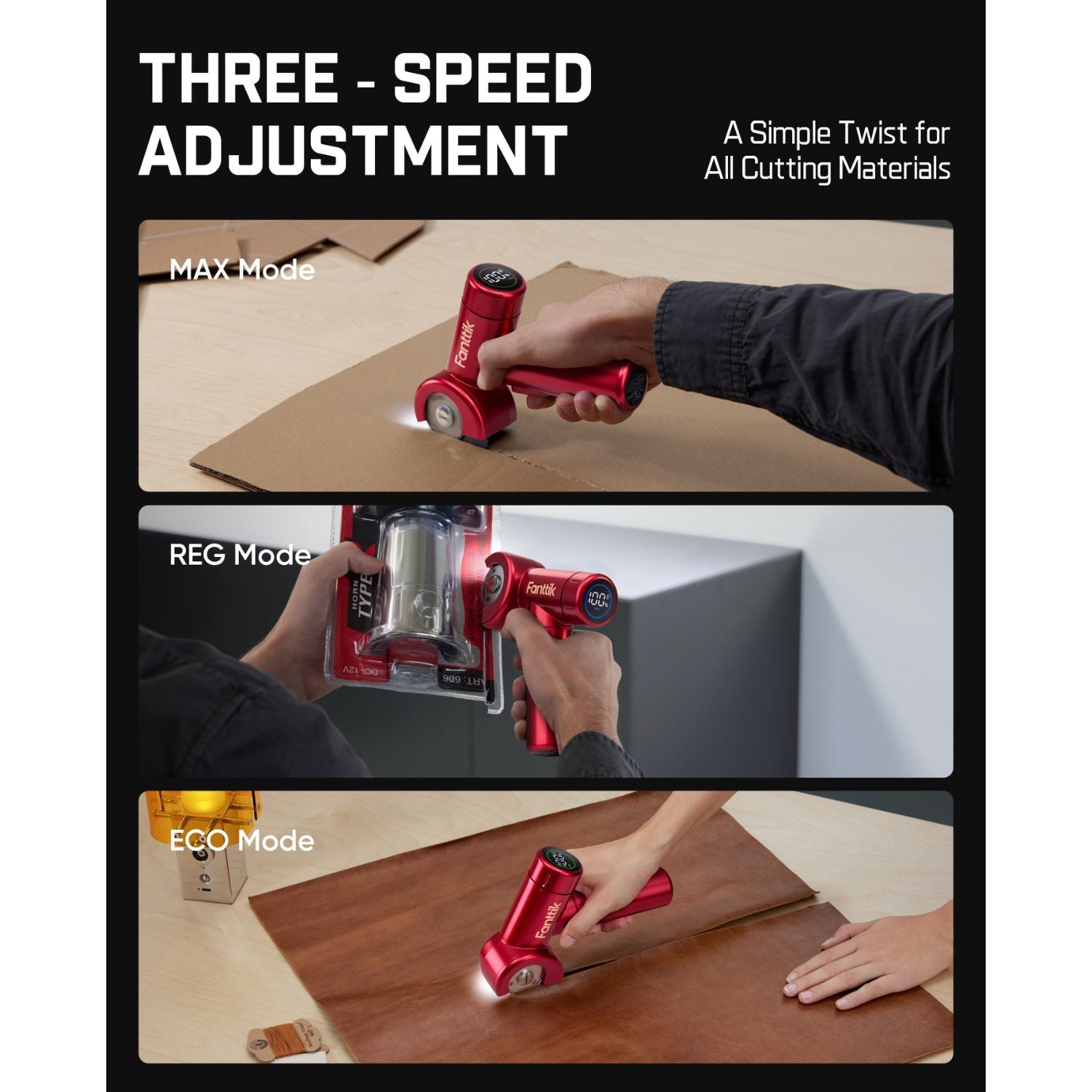 Fanttik C8 Nano cordless electric scissors with three-speed adjustment cutting cardboard, packaging, and leather