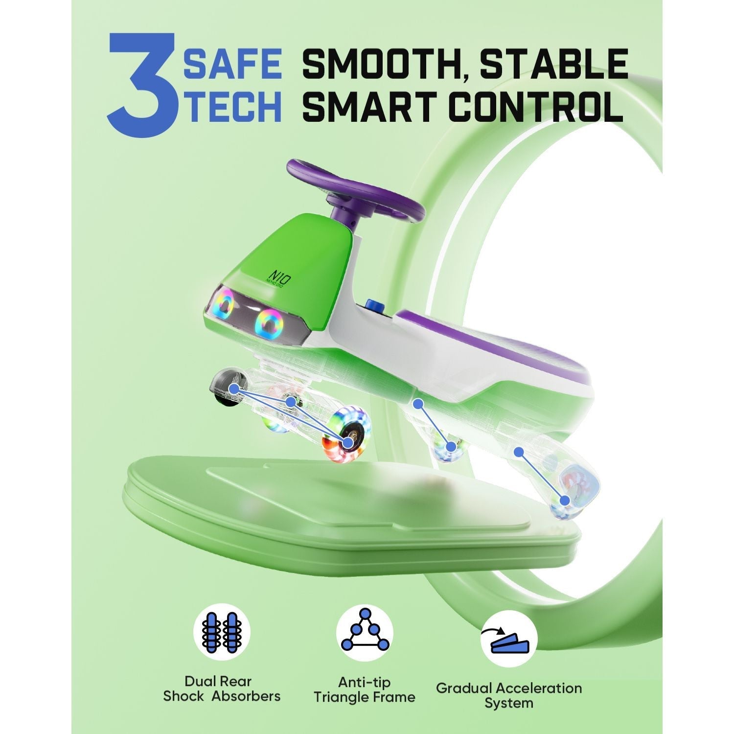 FanttikRide N10 Pro wiggle car with 3 safe tech features: smooth stable smart control