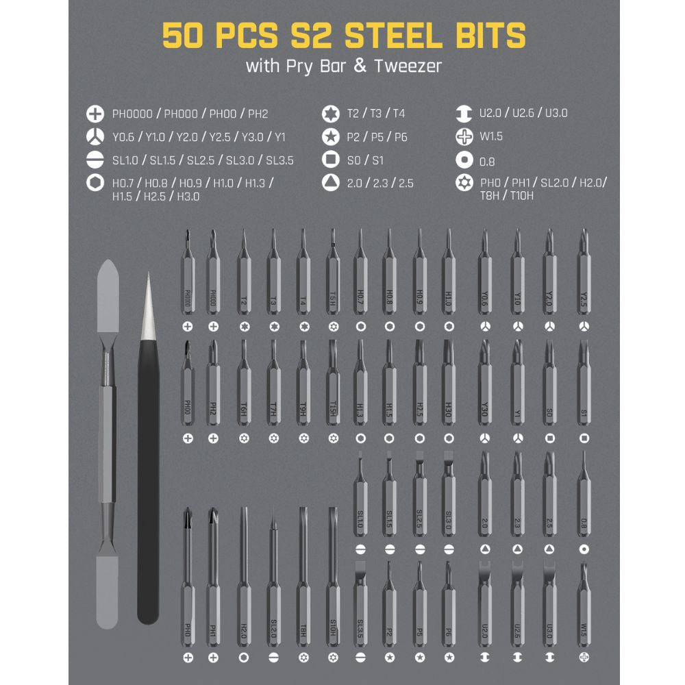 Fanttik X5 MAX 50-in-1 magnetic precision screwdriver bits set with pry bar and tweezers