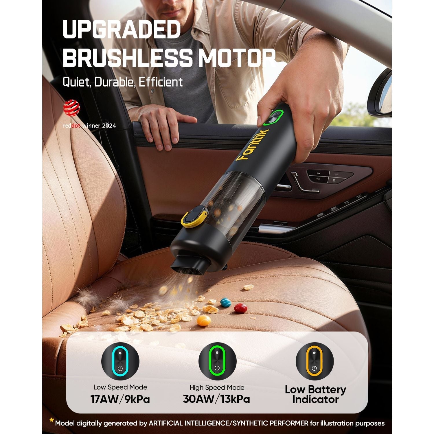 Fanttik V8 Mate cordless car vacuum cleaning car seat, upgraded brushless motor