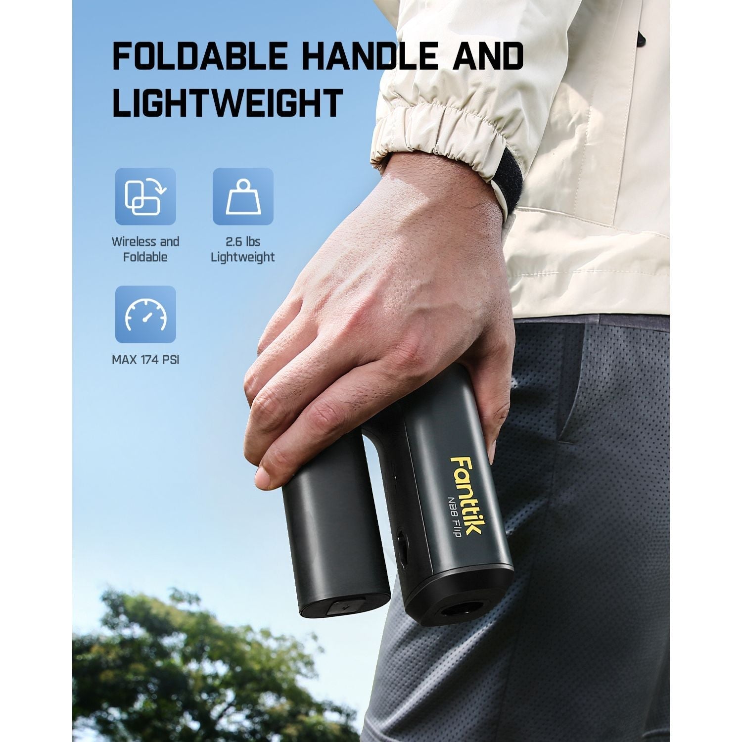 Fanttik NB8 Flip cordless electric sprayer: foldable, lightweight at 2.6 lbs, max 174 PSI