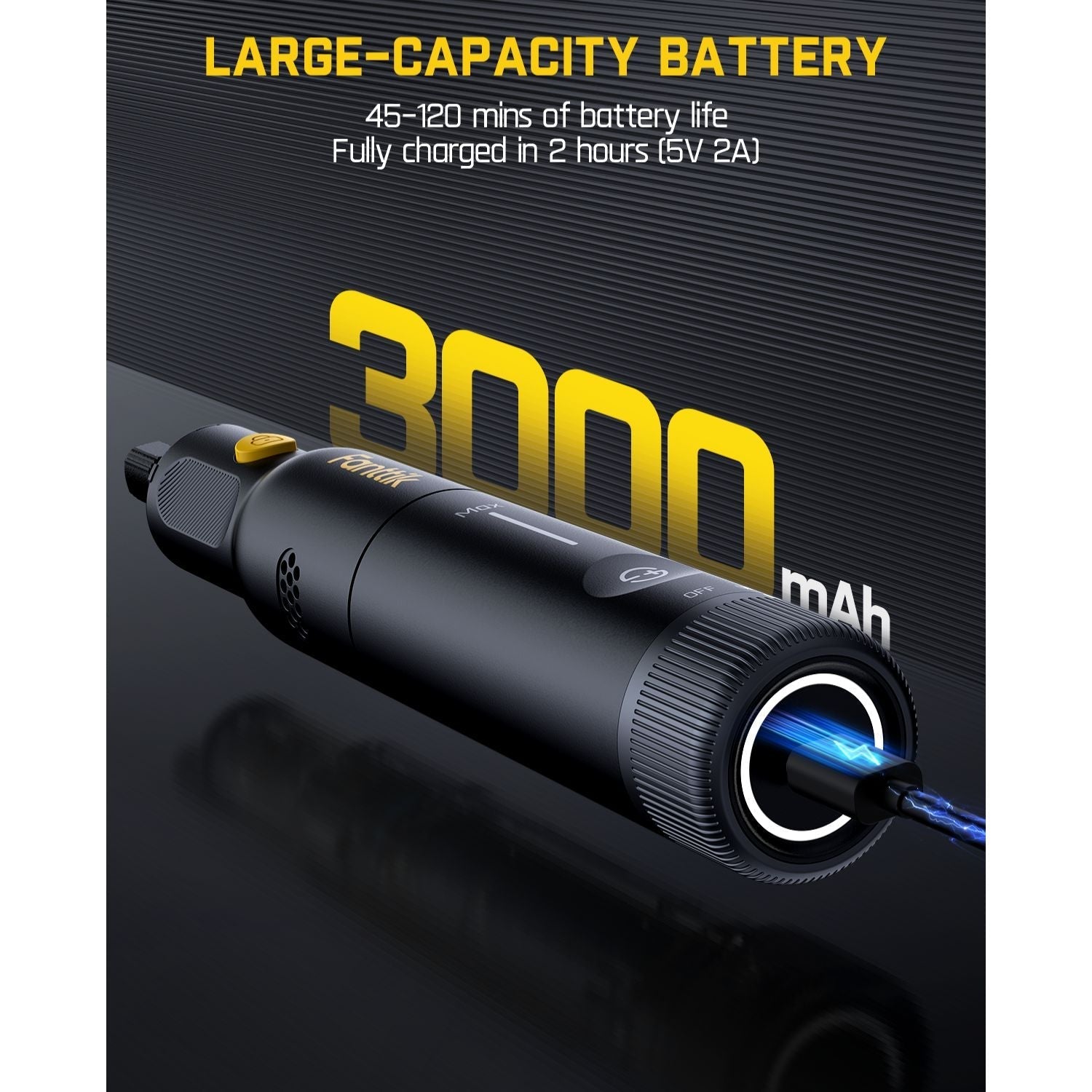 Fanttik F2 PRO cordless rotary tool with 3000mAh battery, 45-120 mins life, charging cable