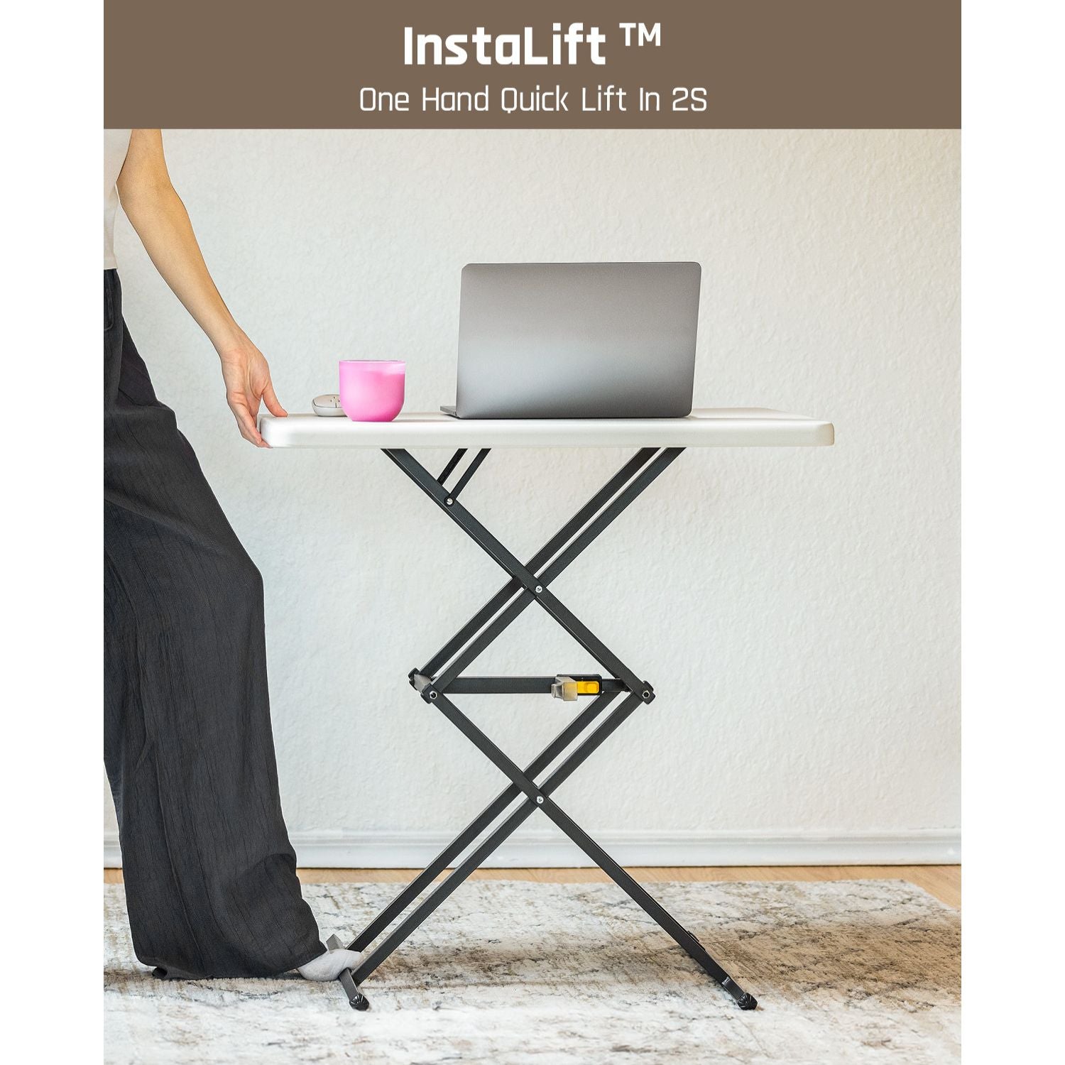 FanttikOutdoor Zeta X1 Pro white pop-up table with InstaLift™ for one-hand height adjustment in 2 seconds