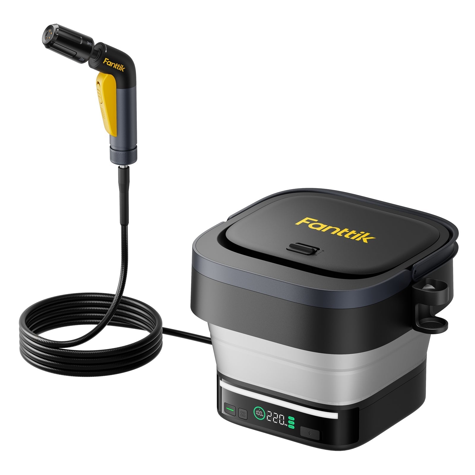 Fanttik NB10 Fold cordless pressure washer with hose, compact black and yellow portable cleaner