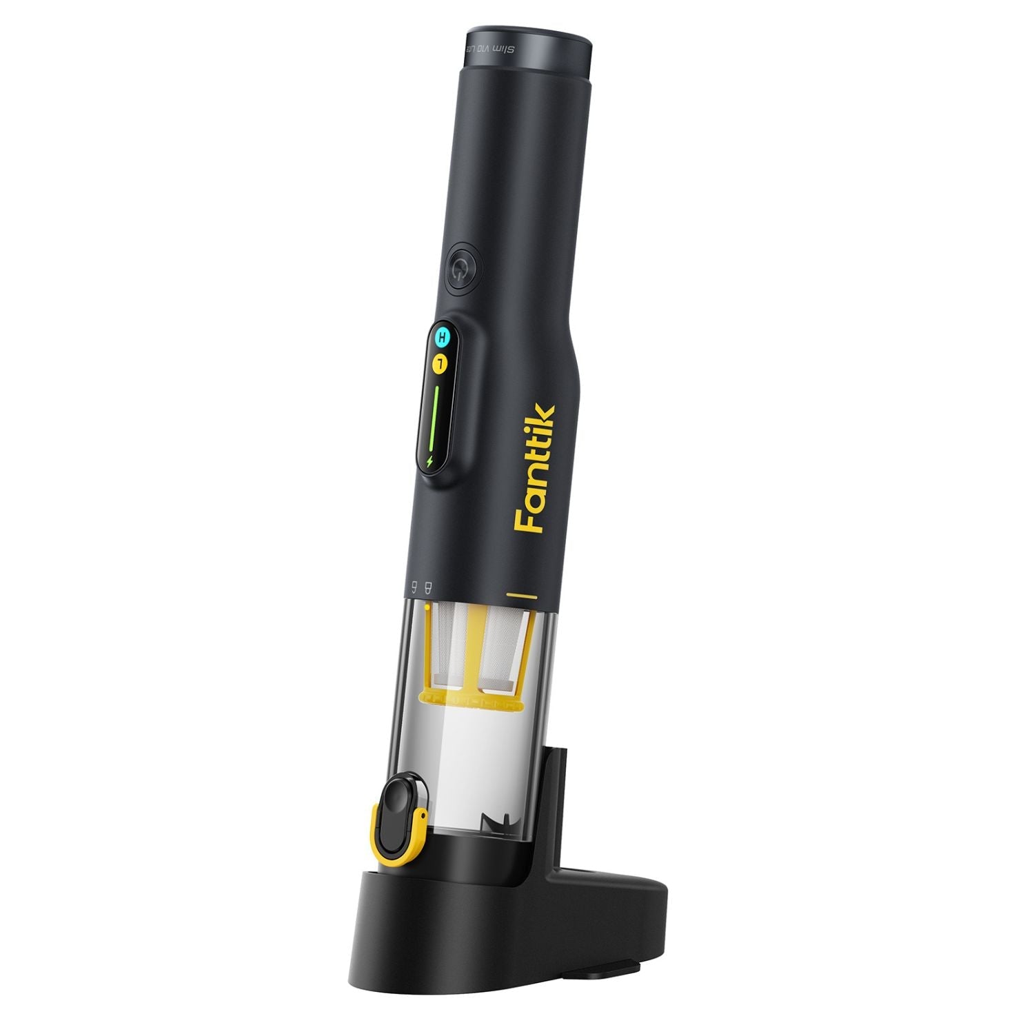 Fanttik Slim V10 Lite cordless handheld vacuum cleaner with LED display and charging base