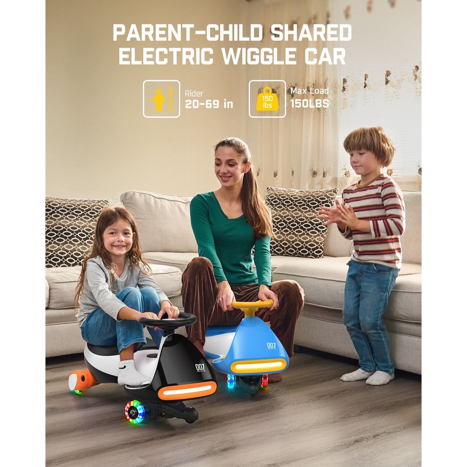 FanttikRide N7 Pro electric wiggle car for kids with flashing wheels, parent supervision, 150lb max load.