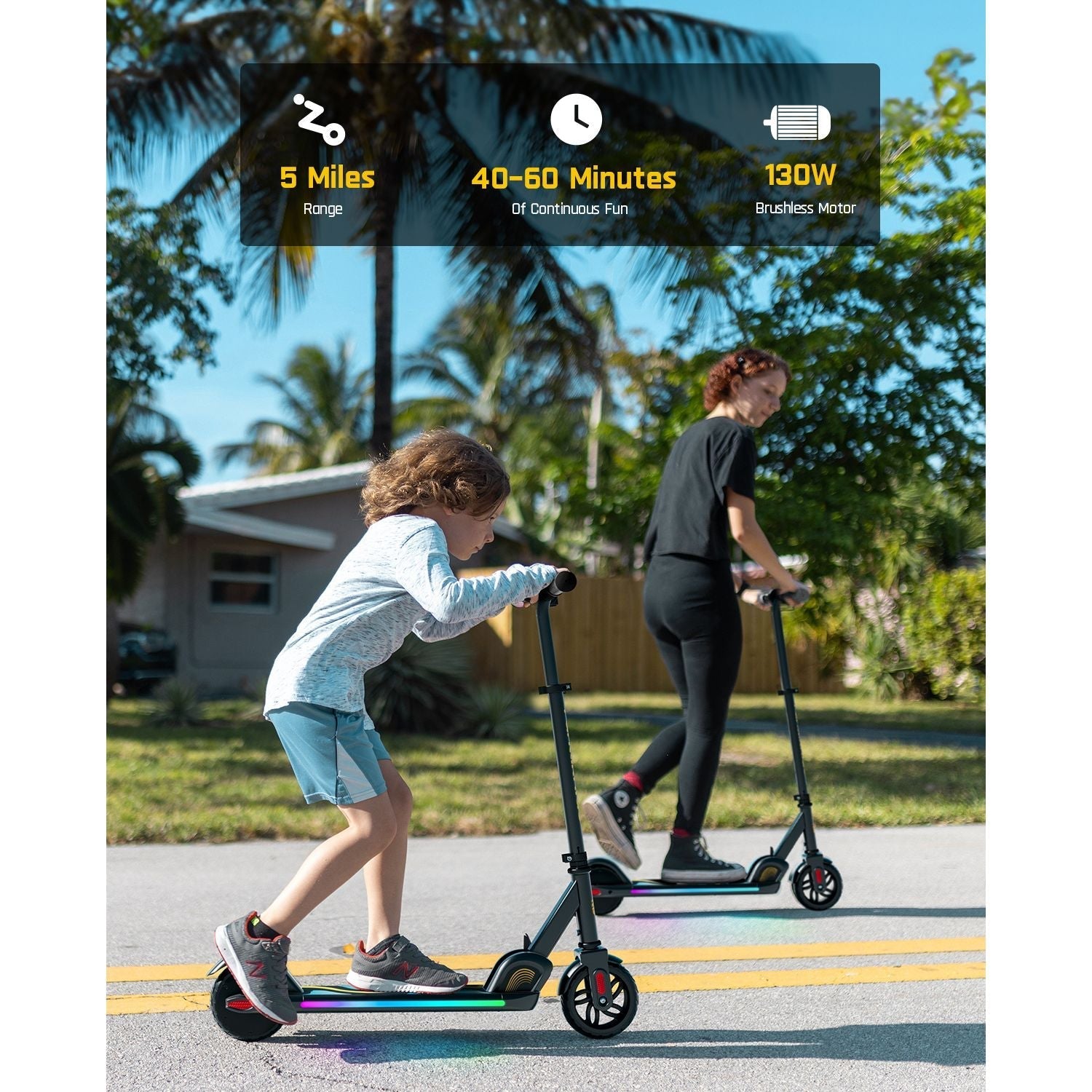 FanttikRide C9 Pro electric scooter for kids with 5-mile range, 40-60 minutes runtime, and 130W motor.