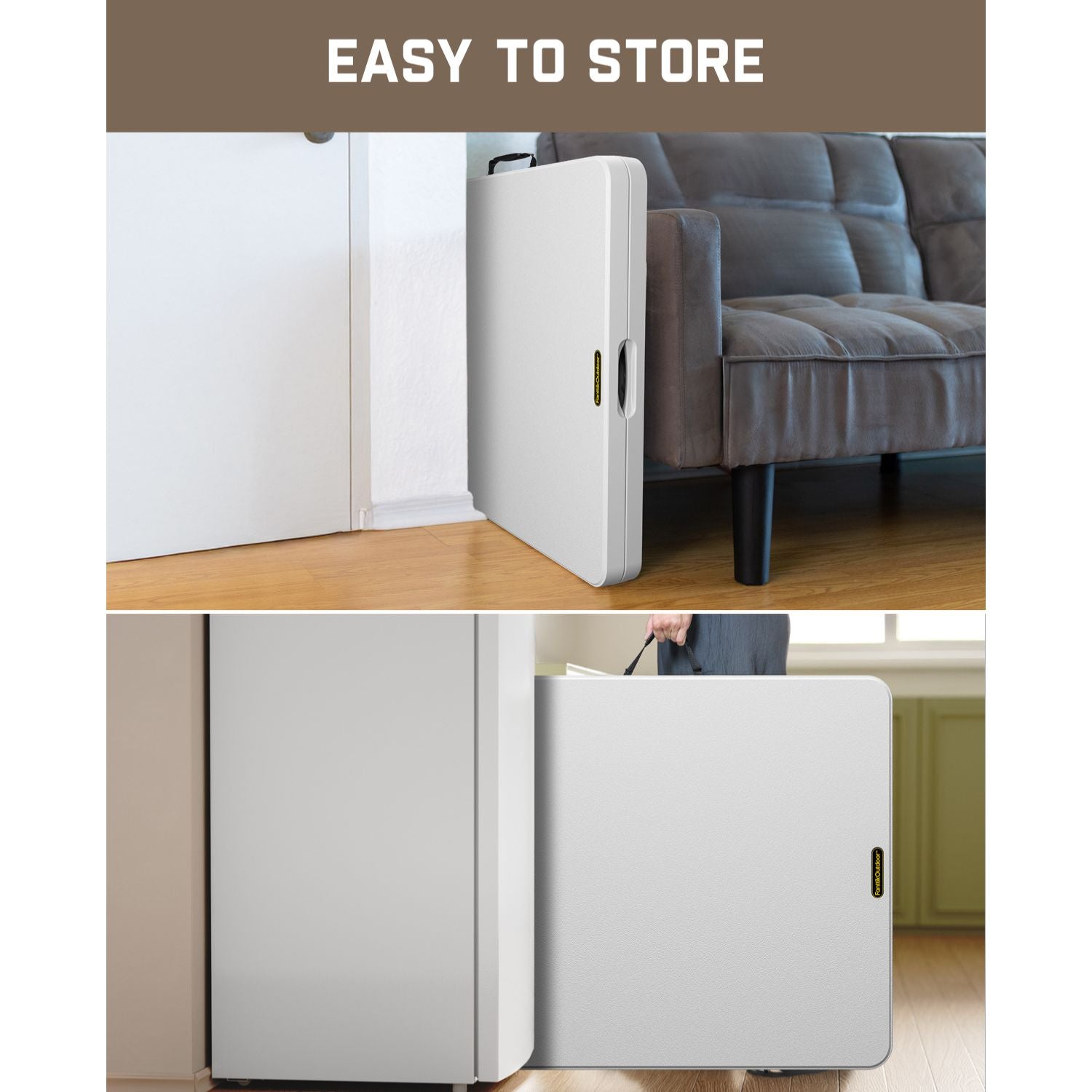 FanttikOutdoor Zeta X6 Pro folding table, white, compact and easy to store next to furniture and in hallways.