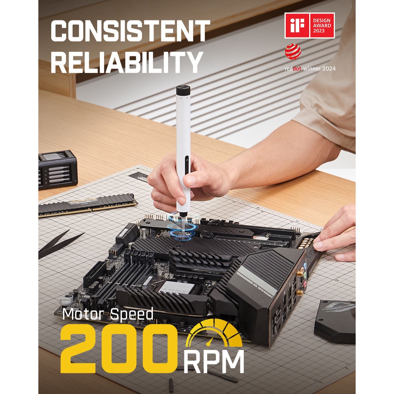 Fanttik E1 MAX precision electric screwdriver for motherboard repair, 200 RPM, white body