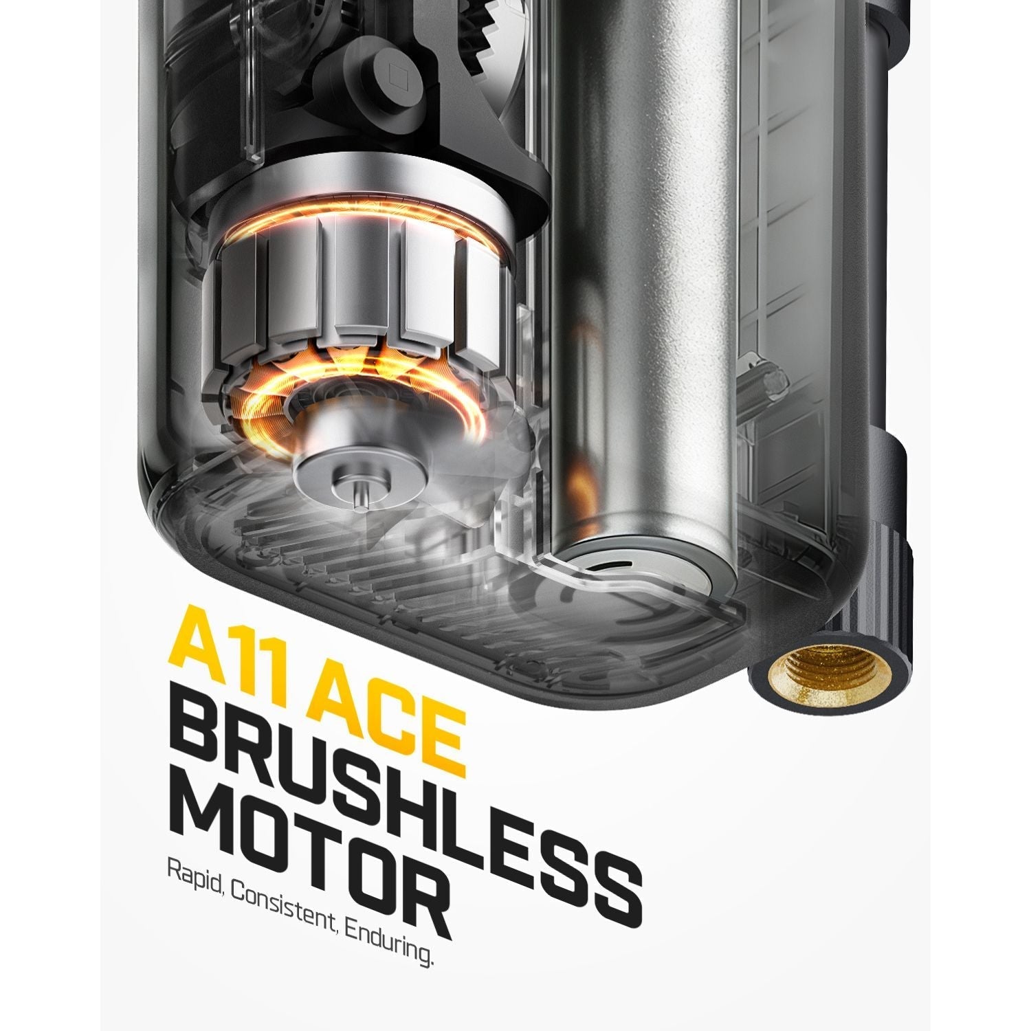 Fanttik X11 Ace brushless motor with A11 ACE text for compact bike pump