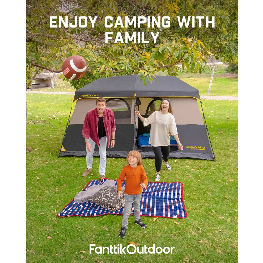 FanttikOutdoor Zeta C8 Pro Max 8 Person Camping Tent with family enjoying the outdoors.