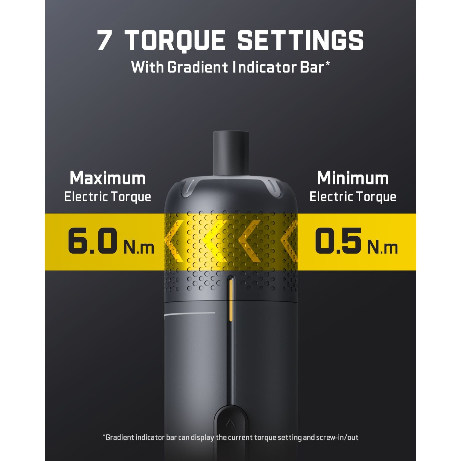 Fanttik S2 Pro electric screwdriver with 7 torque settings, 6.0 N.m max and 0.5 N.m min, featuring a gradient indicator bar.