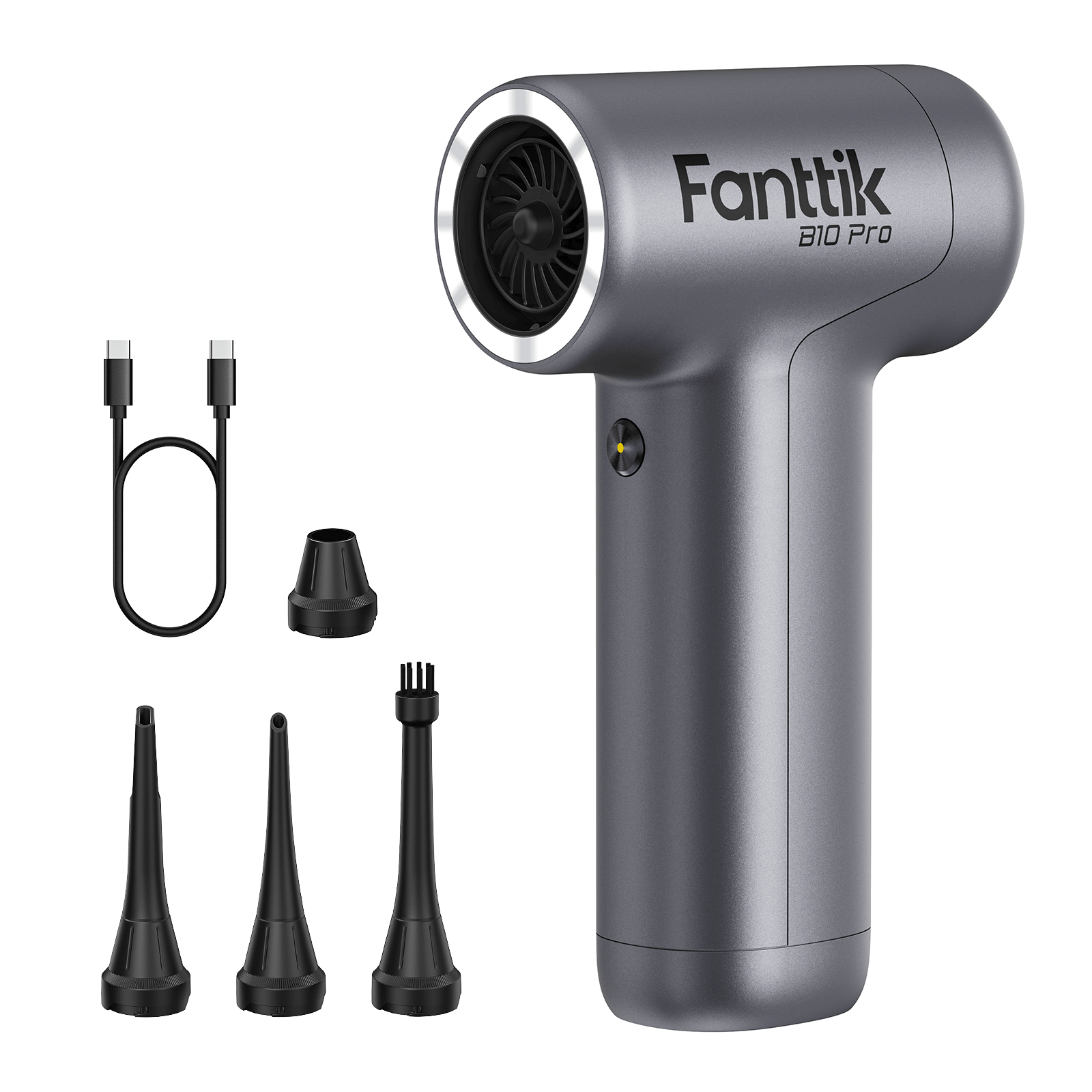Fanttik B10 Pro cordless electric air duster with Type-C cable and four nozzles