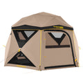 FanttikOutdoor Alpha C6 Ultra instant cabin tent, tan, 6-person, with mesh windows, ideal for camping.