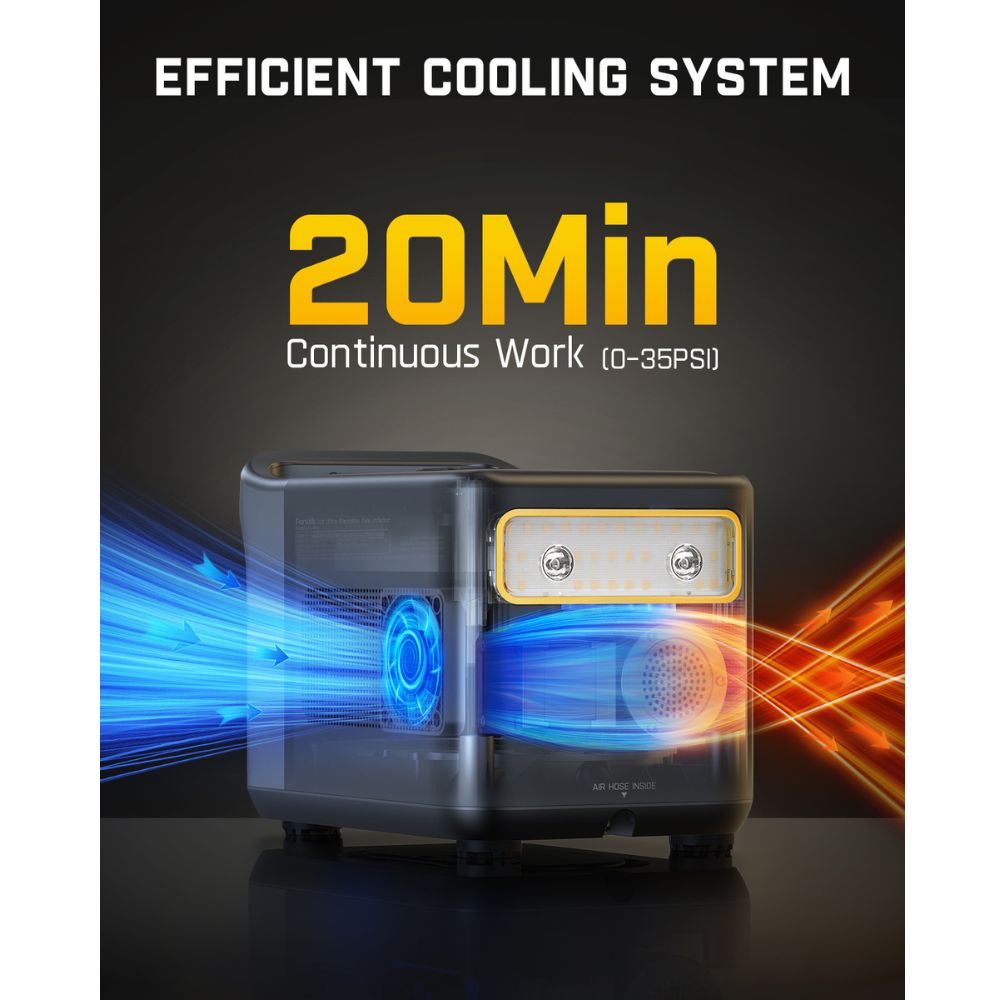 Fanttik X9 Ultra tire inflator with efficient cooling system, 20 min continuous work (0-35PSI)