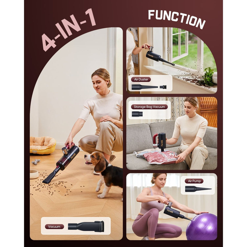 Fanttik Cruise V11 APEX cordless handheld vacuum with 4-in-1 functions: vacuum, air duster, storage bag vacuum, air pump