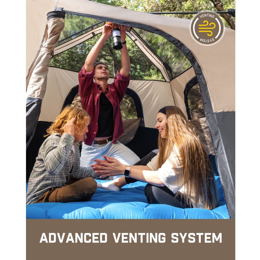 FanttikOutdoor Zeta C6 Pro 6 Person Camping Tent with family enjoying interior and advanced venting system