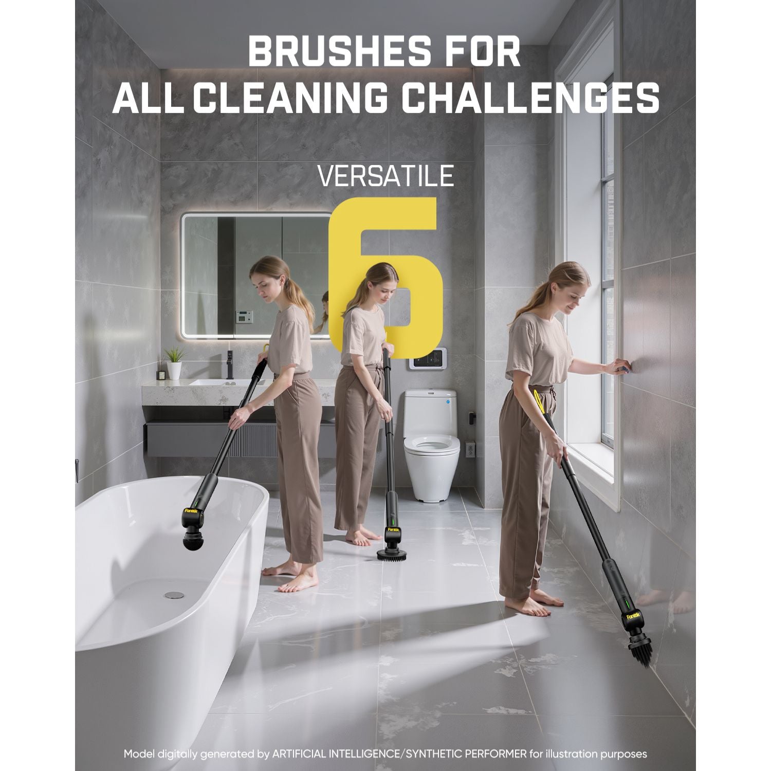 Fanttik G9 Pro Electric Scrubber, Dual-Speed (230/325 RPM) Rotary Cleaner with 6 Brush Heads, Adjustable Angle & Extendable Handle, IPX7 Waterproof, Type-C Charging for Bathroom, Tile, Grout