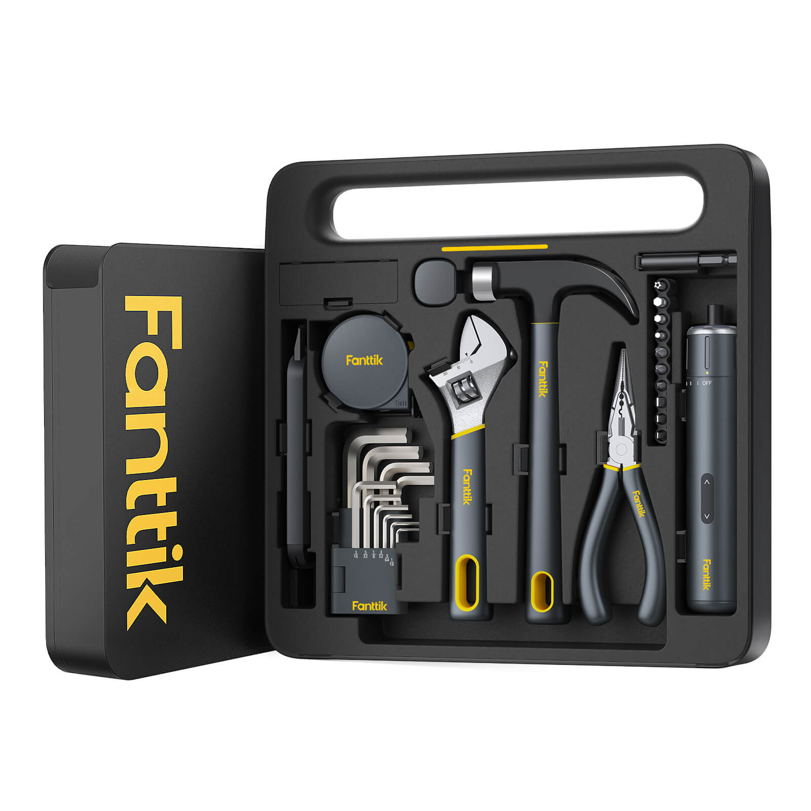 Fanttik S1 NEX Studio electric screwdriver tool kit with hammer, wrench, pliers, and electric screwdriver.