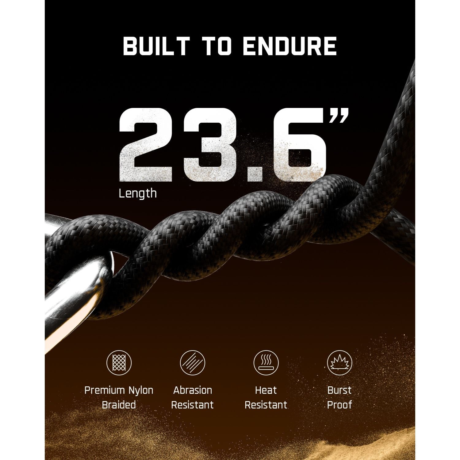 Fanttik X10 APEX tire inflator cable, 23.6 inch length, premium nylon braided, abrasion, heat, and burst resistant.
