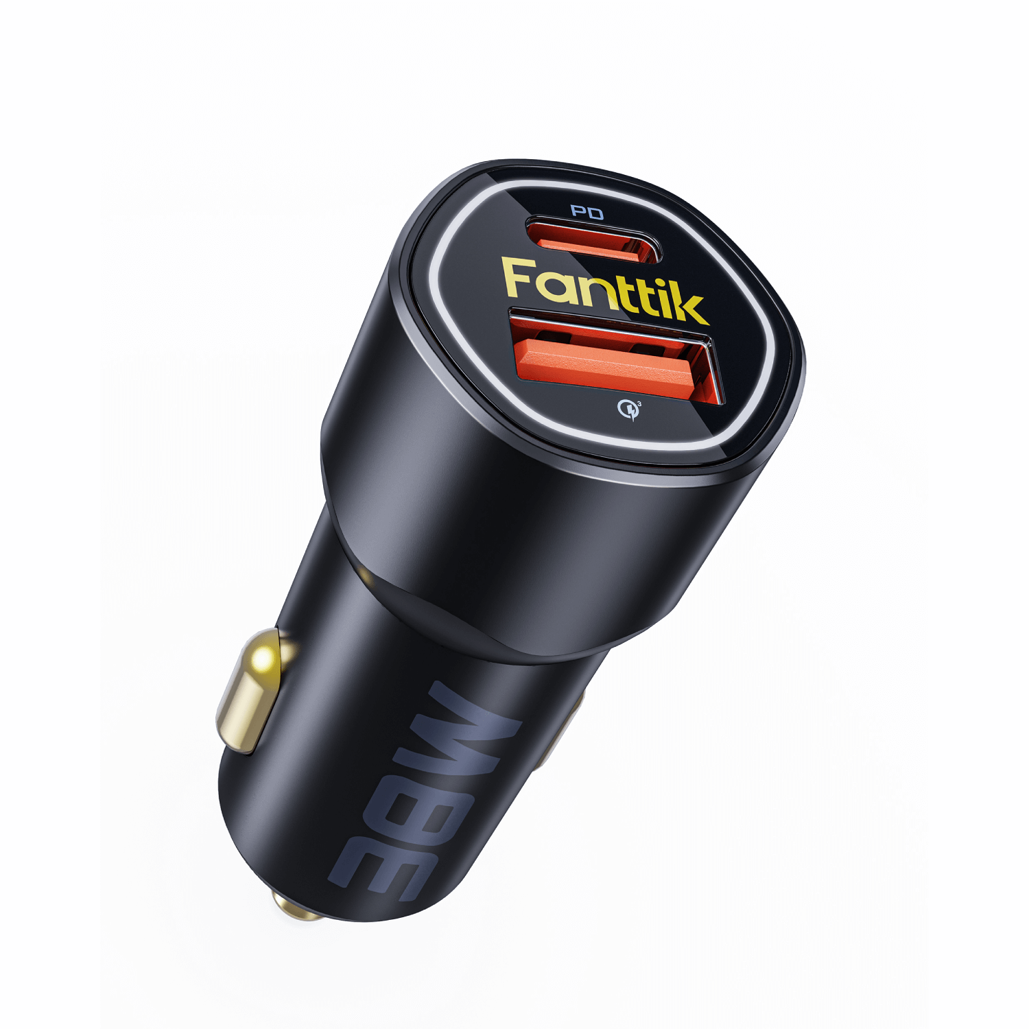 Fanttik 38W dual port USB C car charger, black with PD and USB-A ports