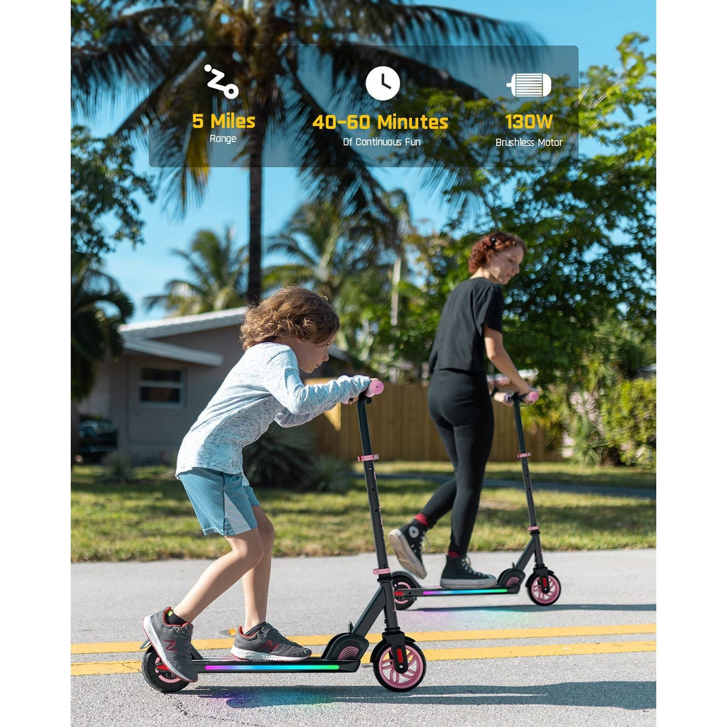 Pink FanttikRide C9 Apex electric scooter for kids with 5-mile range and 40-60 minute battery life.