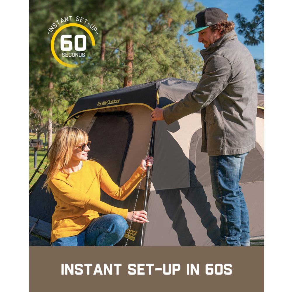 Couple quickly sets up FanttikOutdoor Zeta C6 Pro 6-person tent. Instant setup in 60 seconds.
