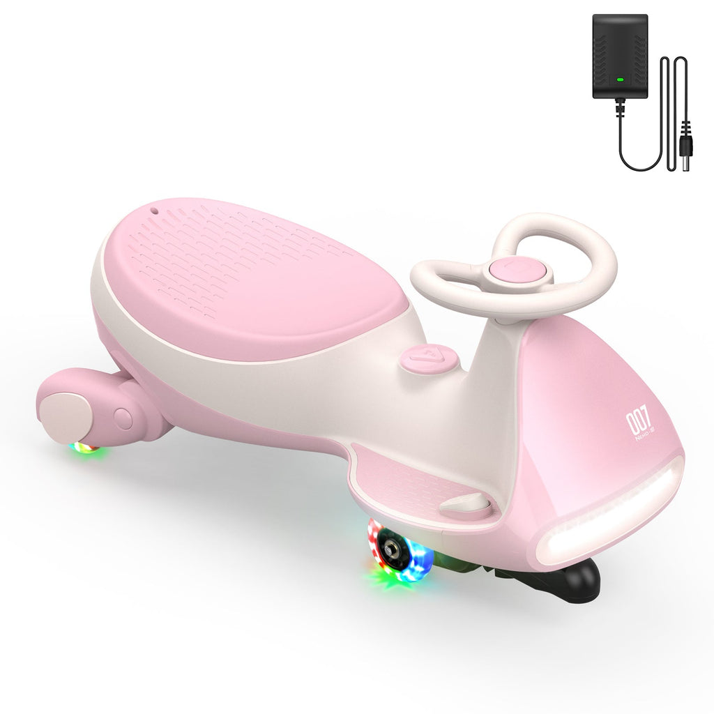 Pink and white FanttikRide N7 Pro 12V electric wiggle car with LED wheels