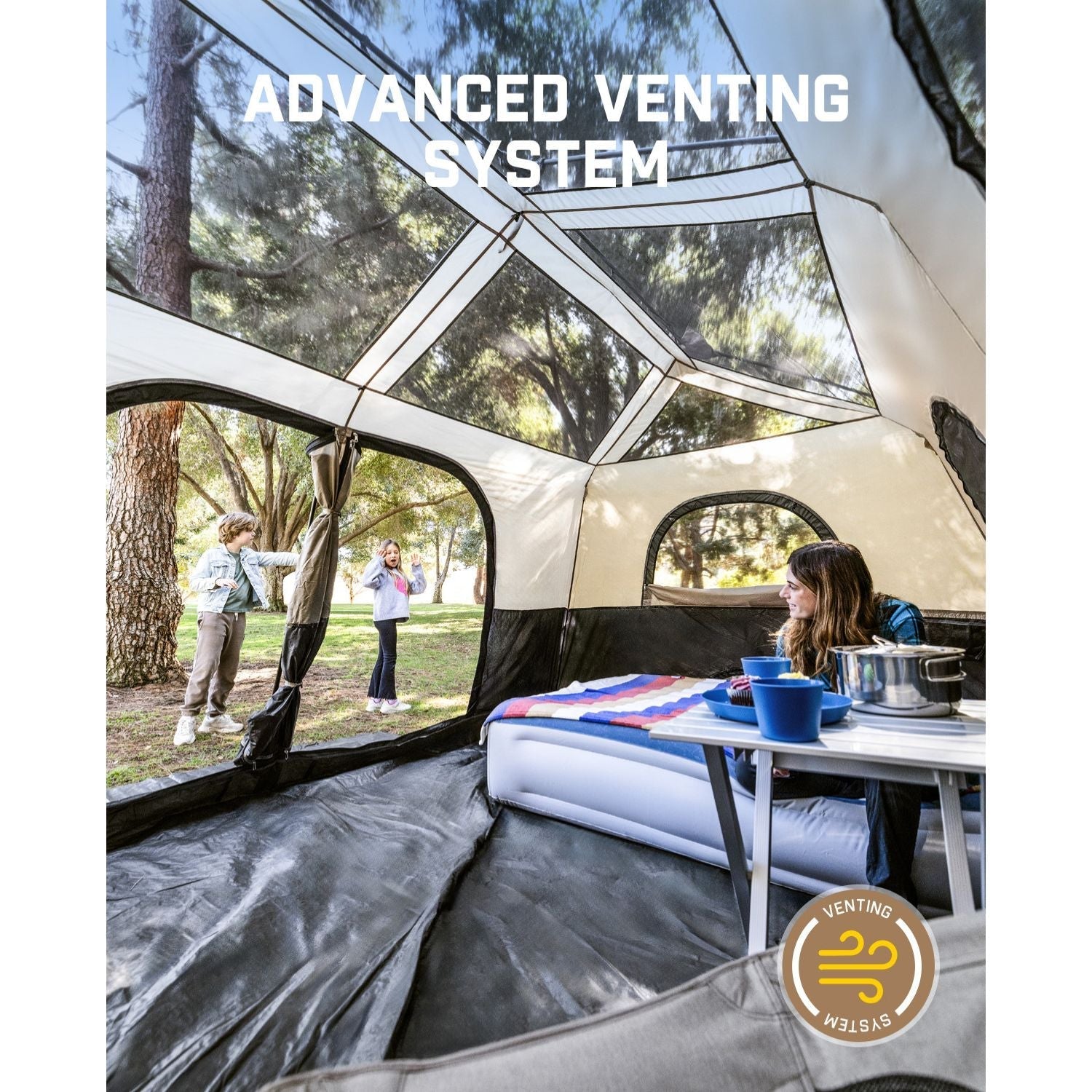 FanttikOutdoor Zeta C10 Pro Max 10 person camping tent interior with advanced venting system