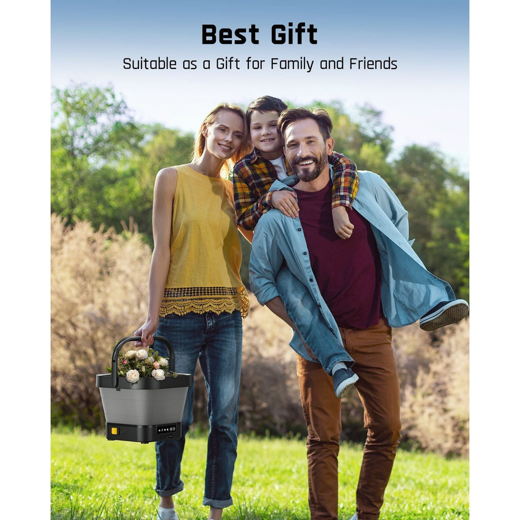 Fanttik NB8 Fold Pressure Washer: Family outdoors with collapsible bucket, perfect gift for family & friends.