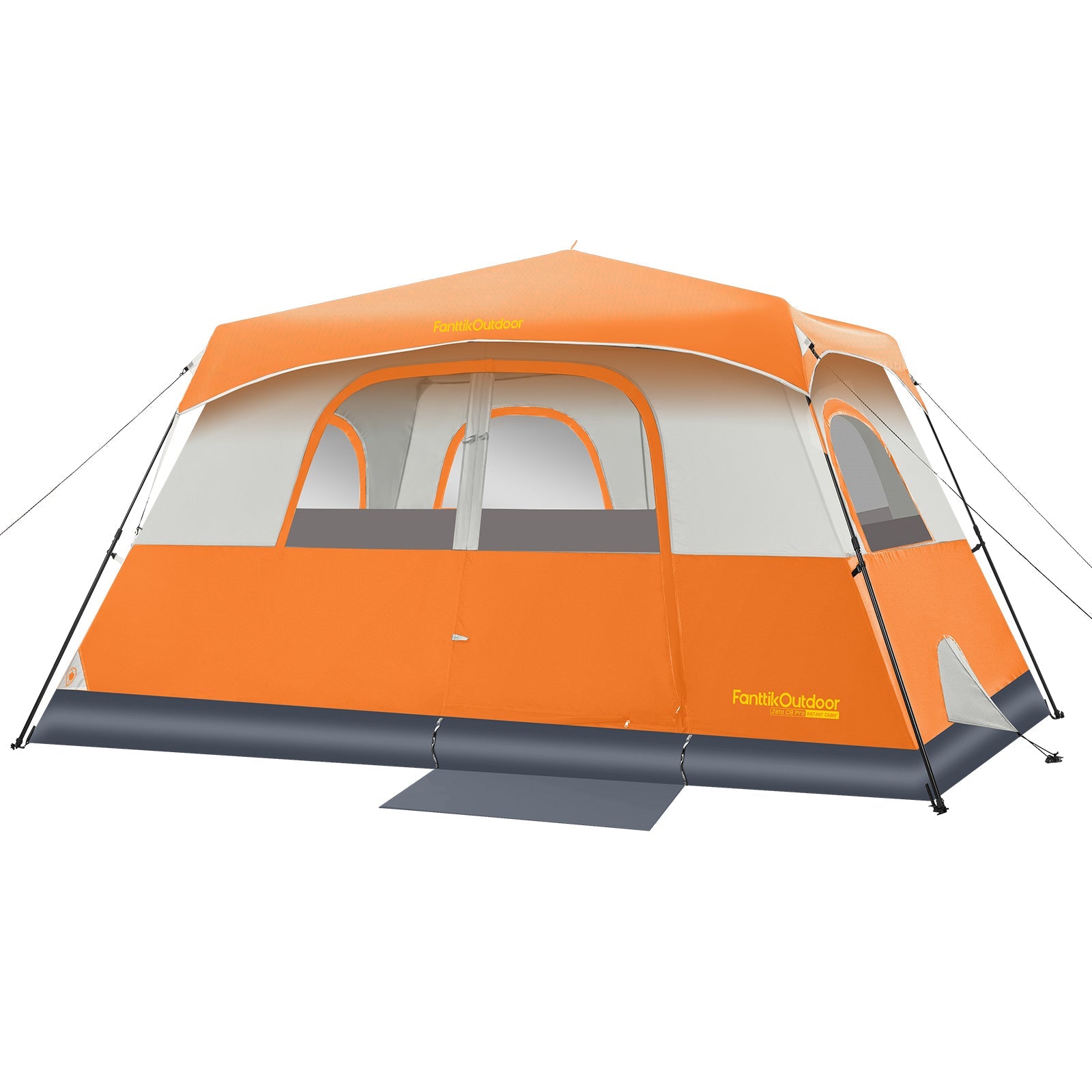 FanttikOutdoor Zeta C8 Pro 8-person orange and white instant camping tent with mesh windows.
