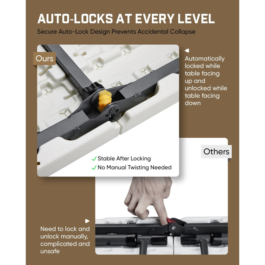 FanttikOutdoor Zeta X4 Pro folding table auto-lock hinge detail with stable locking mechanism