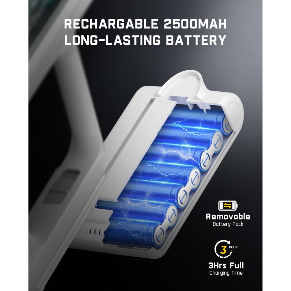 Fanttik Storm 10 Pro cordless vacuum's removable 2500mAh battery pack, showing 3hrs full charge time.