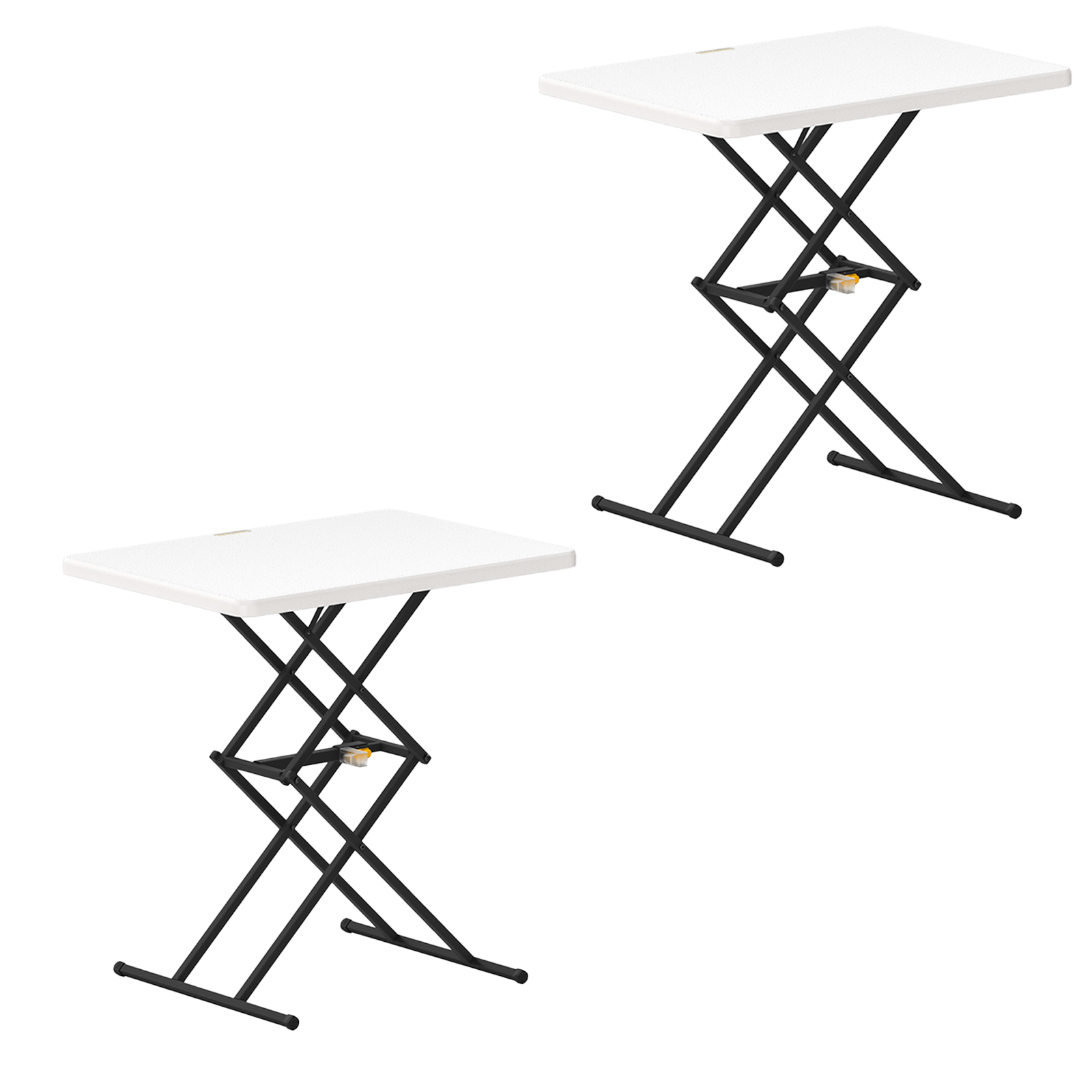 FanttikOutdoor Zeta X1 Pro 28" quick pop-up table (2-Pack) with white tabletop and black scissor legs.