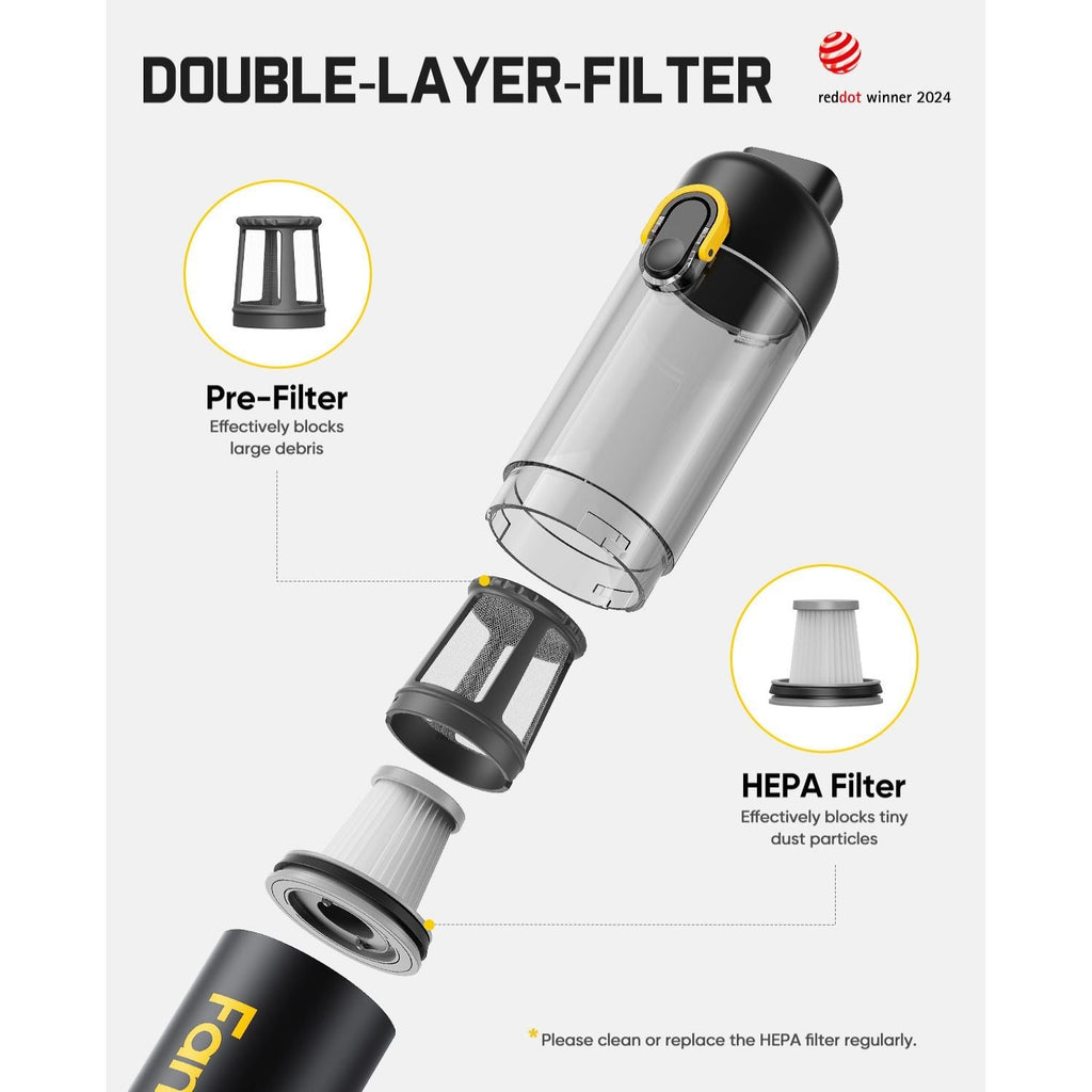 Fanttik V8 Mate double-layer filter with pre-filter and HEPA filter