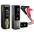 Fanttik X8 APEX tire inflator and T10 1800A jump starter with digital displays and clamps