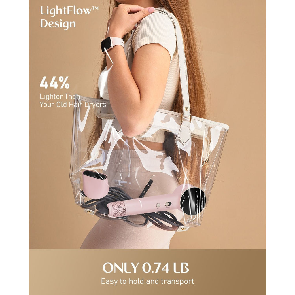 FanttikSolo Aura H10 APEX Hair Dryer in a transparent tote, 44% lighter and only 0.74 LB.