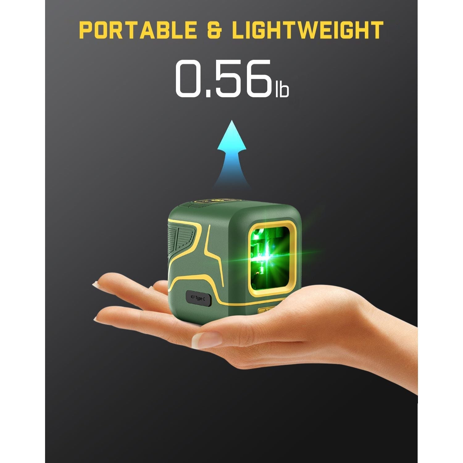 Fanttik D2 green laser level, portable and lightweight at 0.56lb, emits bright green cross lines.